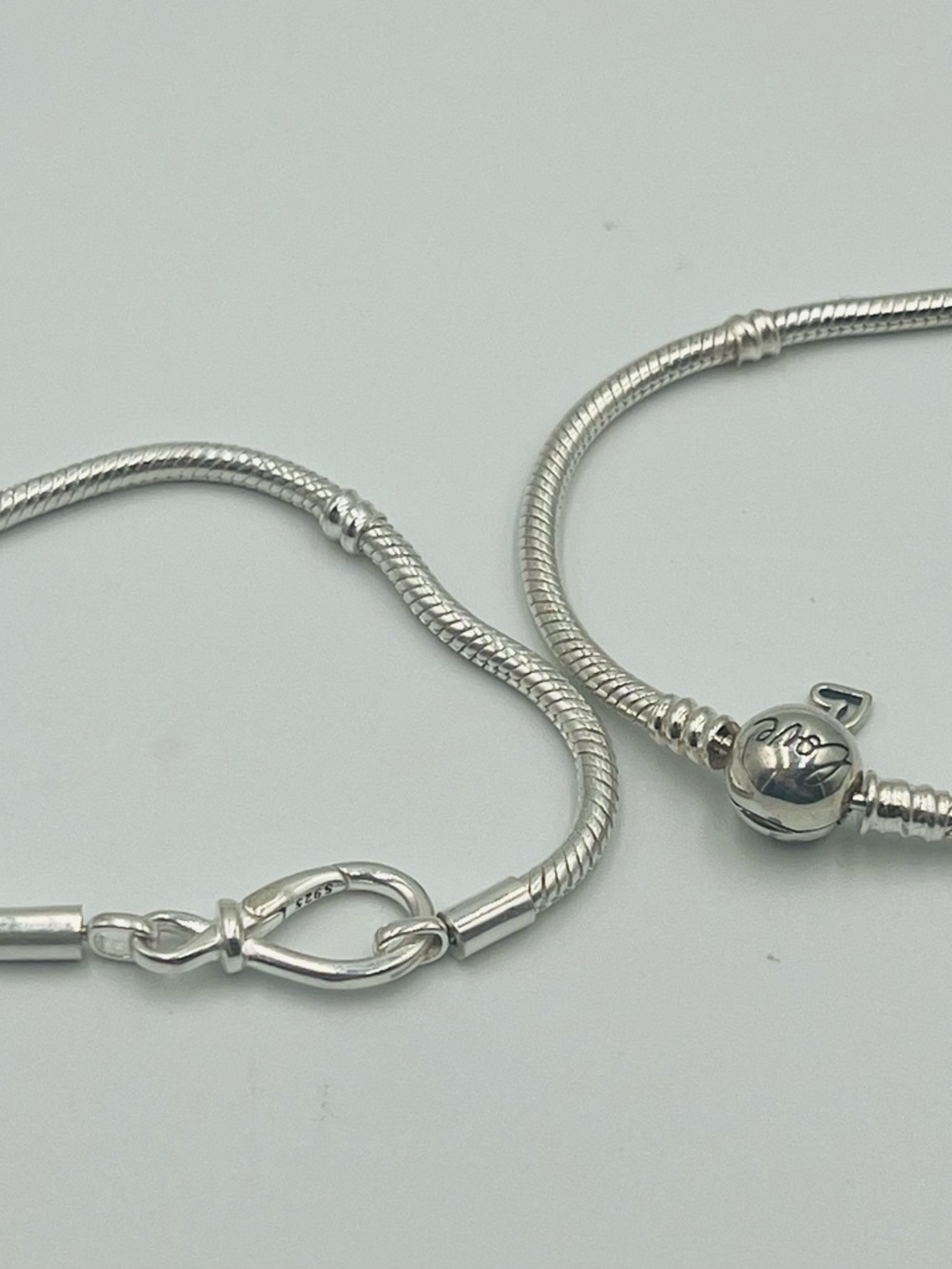 Sterling Silver Snake Chain Bracelet with Bead Clasp - Silver